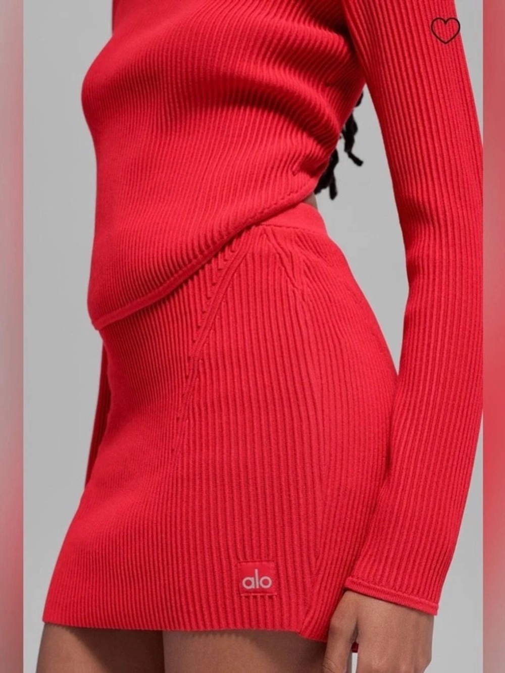 ALO Yoga NWT Denim Knit High Waist Skirt Skort Bright Red Women's Size M Ribbed